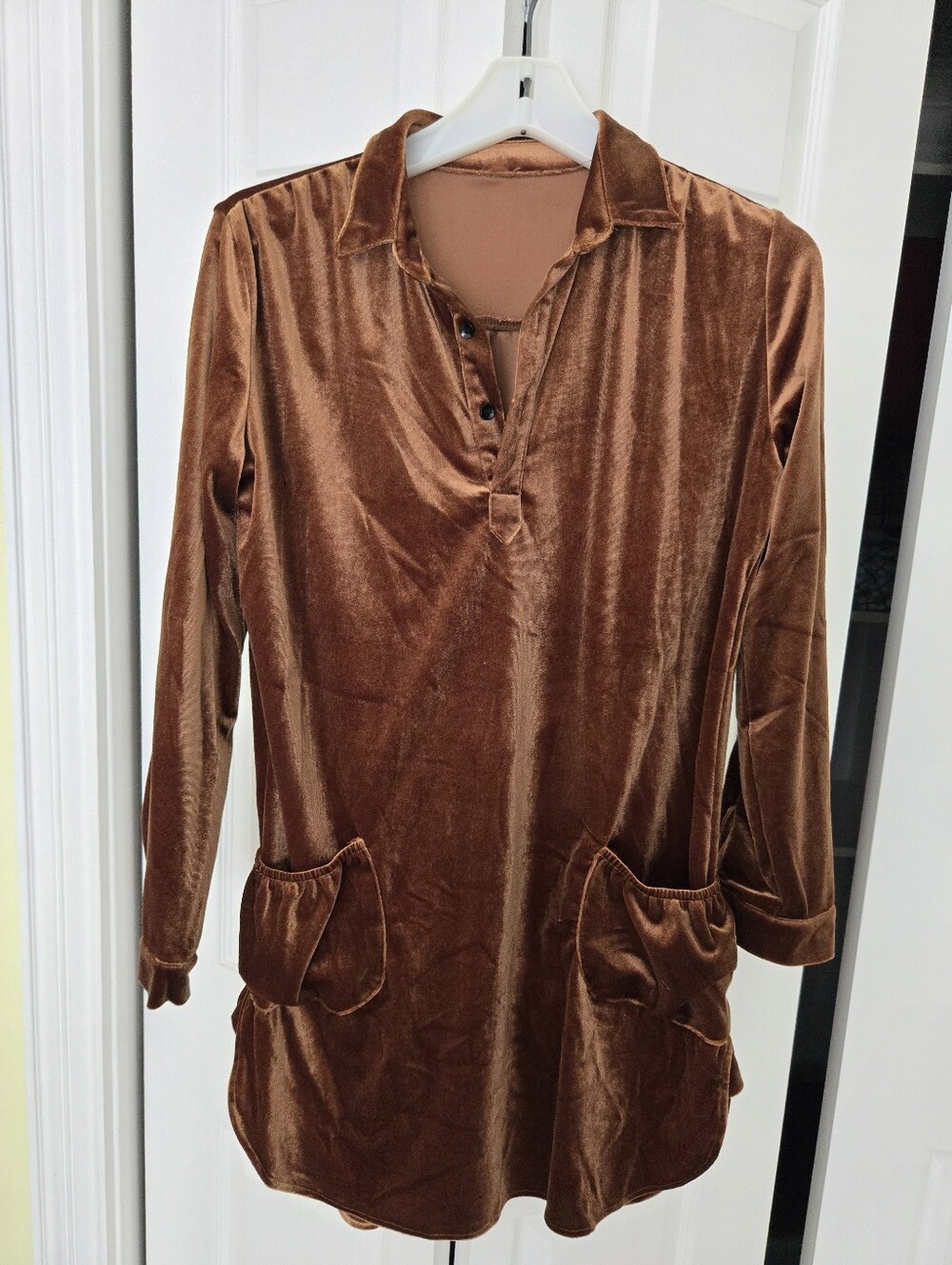 Velvet Tunic Dress in Rich Copper Brown